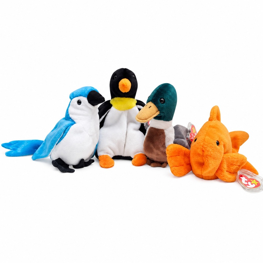 Vintage Ty Beanie Babies Lot 4 Goldie Waddle Rocket Jake Retired Tags 1990s